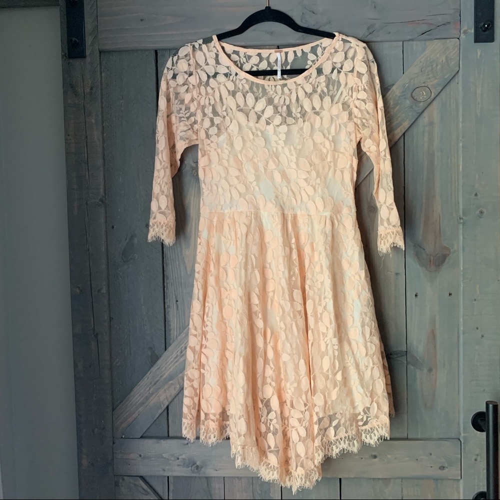 Free People Blush Pink Lace Fit-and-Flare Dress - Picture 2 of 5